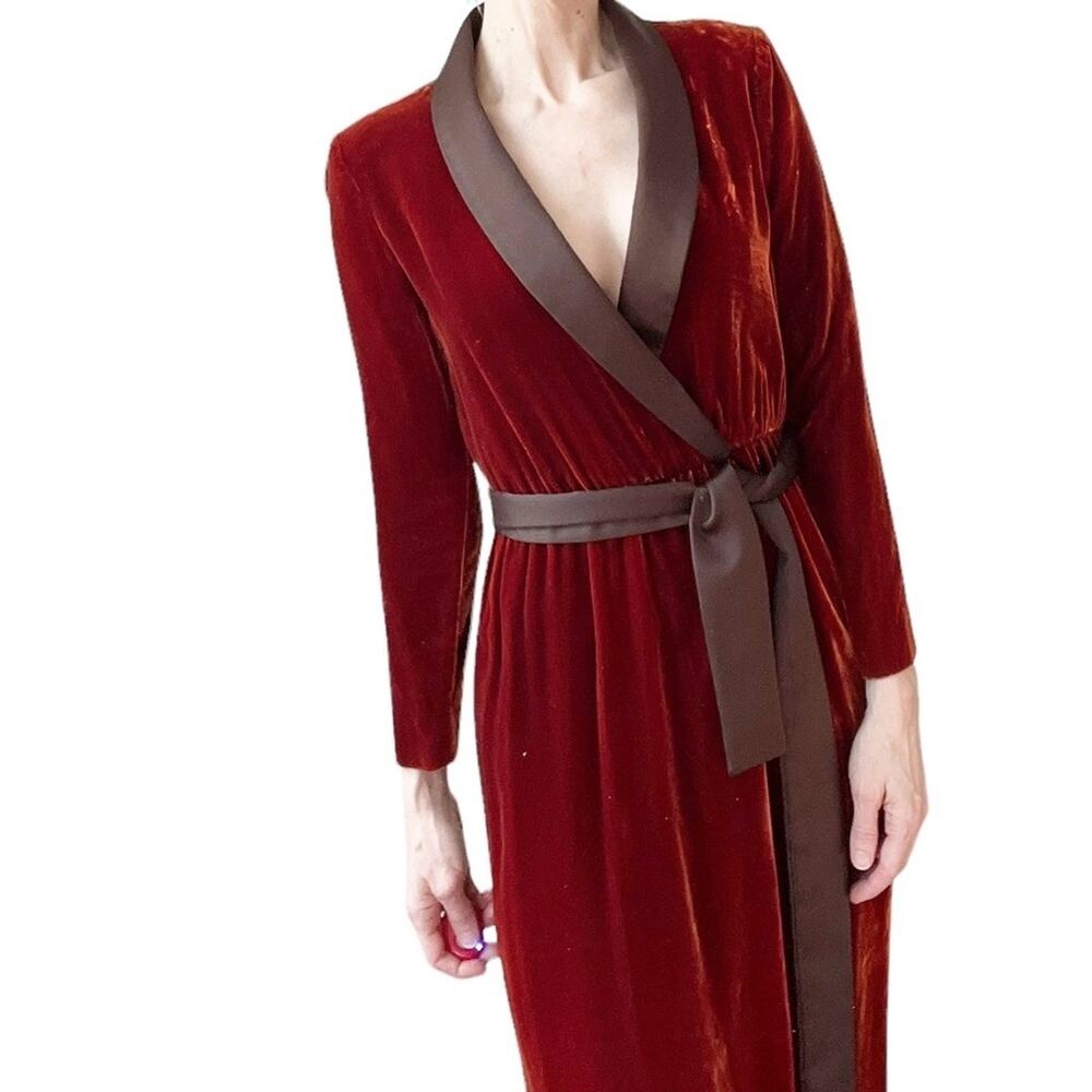 Vintage Velvet wrap dress Albert Capraro brown and red‎ xs